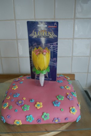 als je de kaars aansteekt gaan de blaadjes open en maakt het muziek